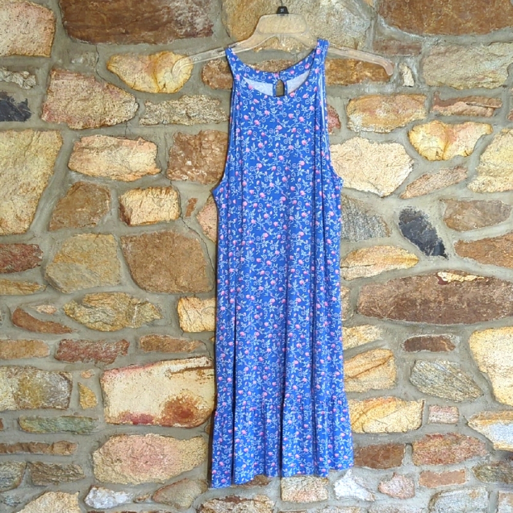 LOFT Floral Blue Sleeveless Dress